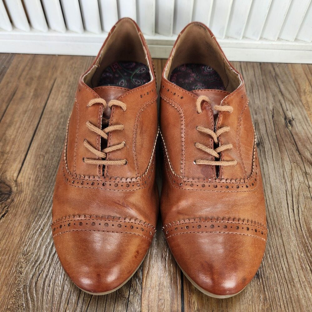 Aldo Thylian Oxfords Womens Size 8.5 Brown Leather Brogue Cap Toe Boho Shoes - Picture 8 of 11